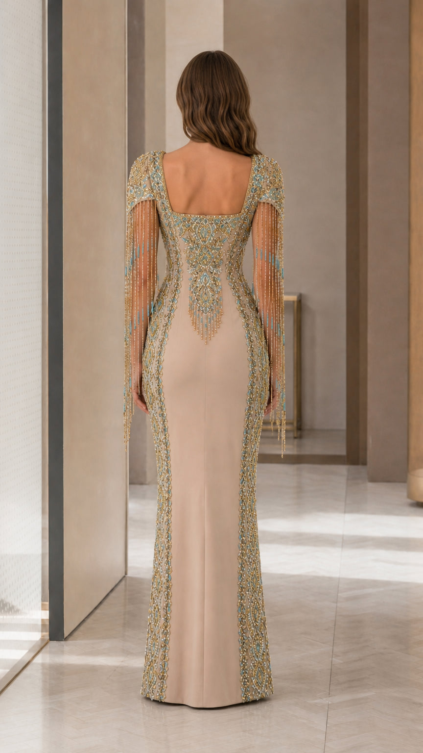 Champagne evening gown back view