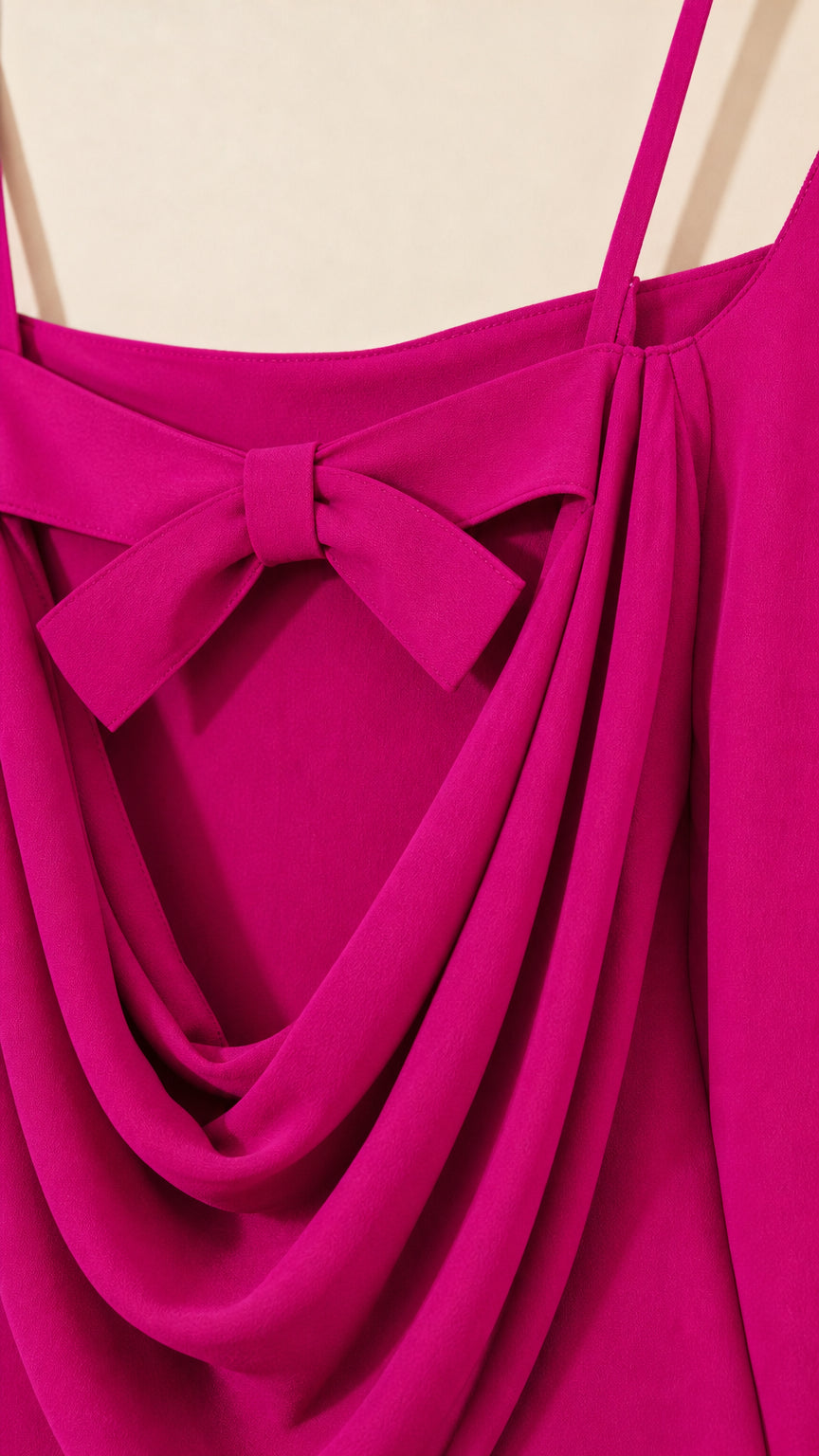 Close up of spaghetti straps and back bow detail