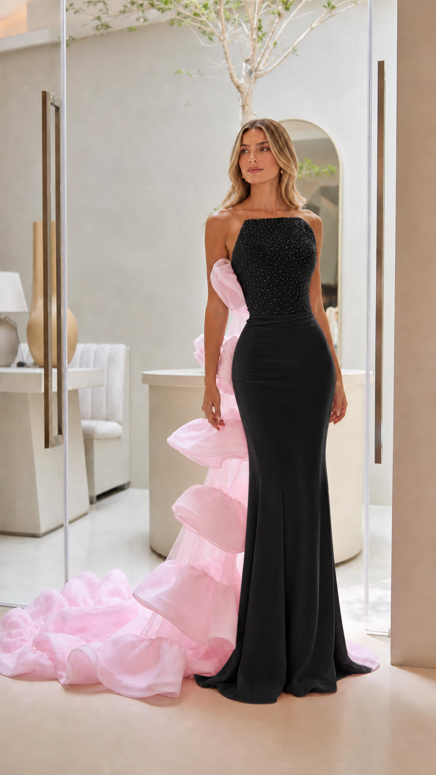 Black color variant of the sequin evening gown