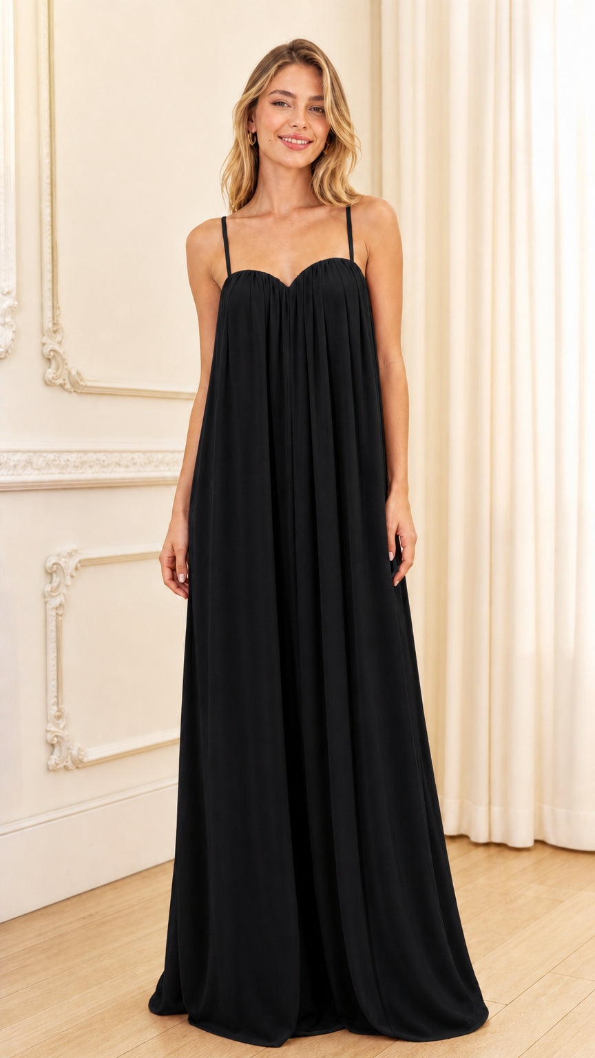 Front view of black maxi dress