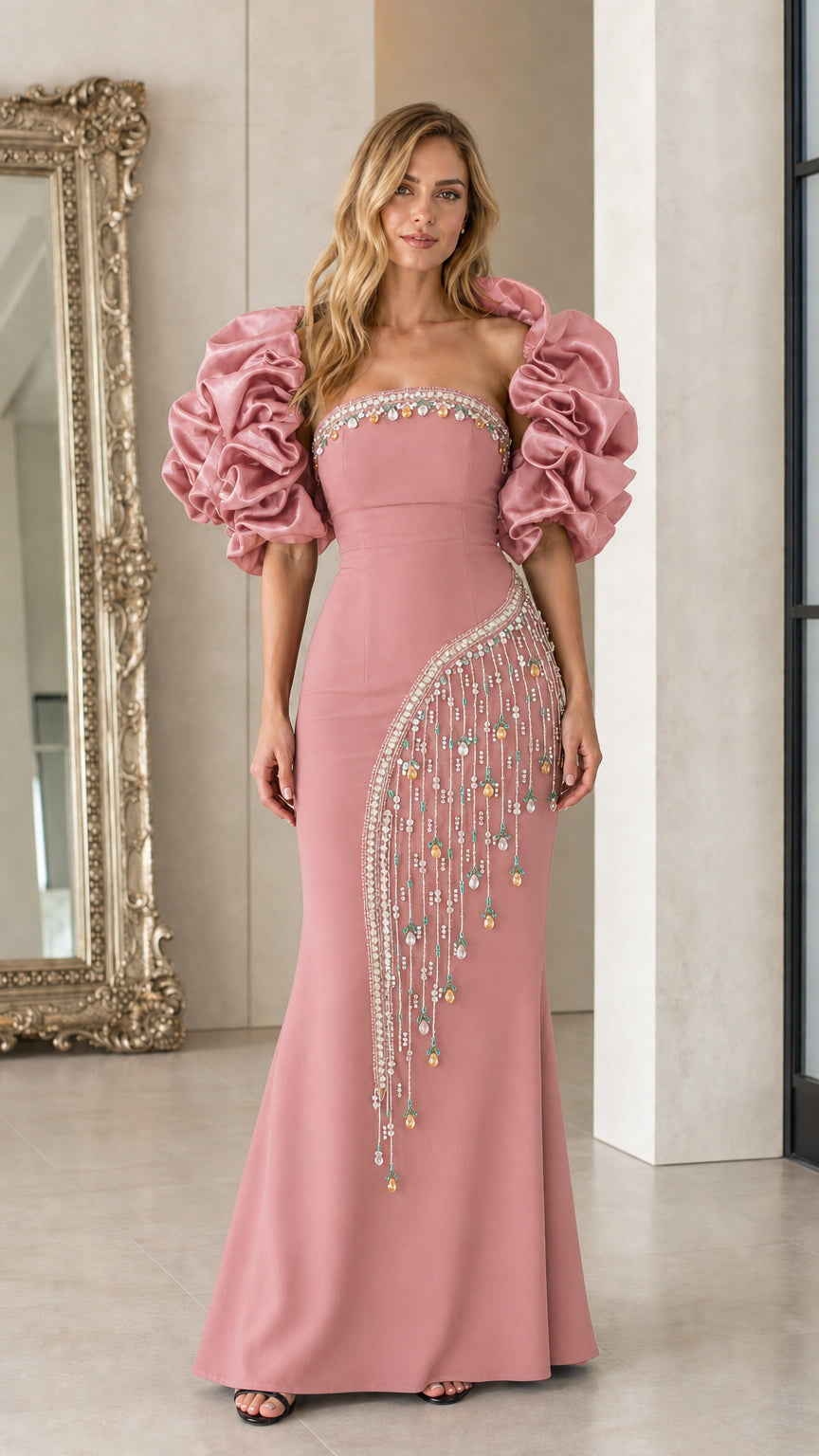 Dusty pink color variant of the evening gown