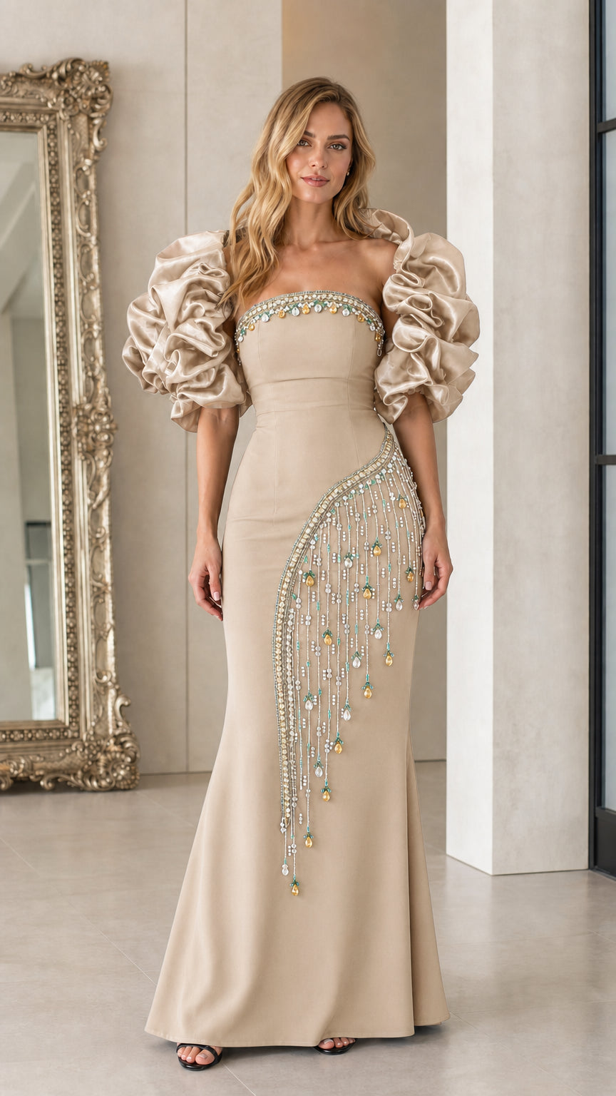 Champagne color variant of the evening gown