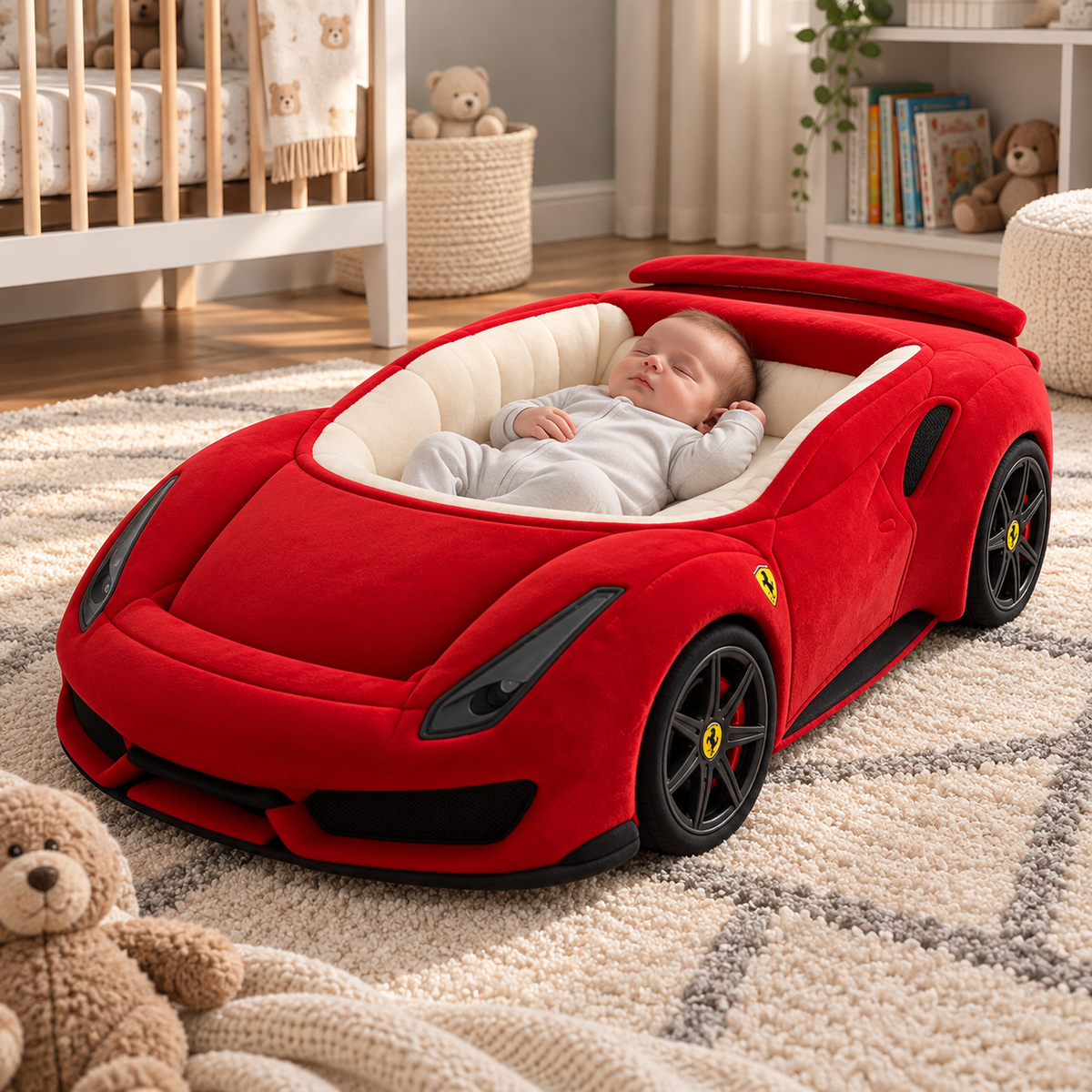 👶 Dream Ride Baby Lounger Bed 🏎️ Cozy Car-Shaped Plush Nursery Nest