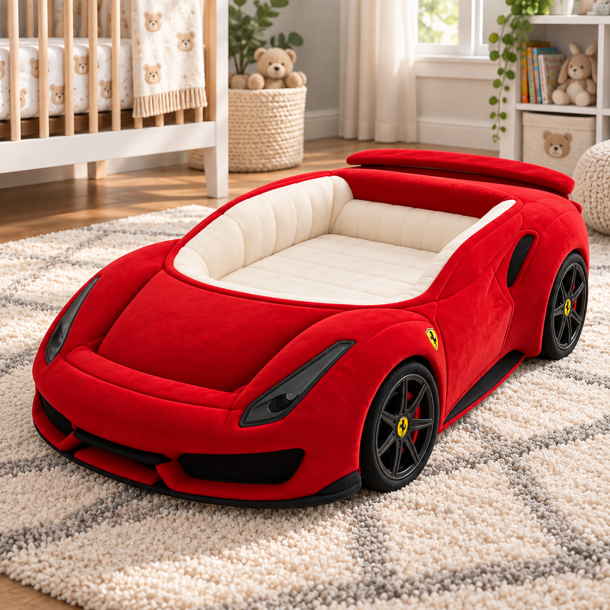 👶 Dream Ride Baby Lounger Bed 🏎️ Cozy Car-Shaped Plush Nursery Nest