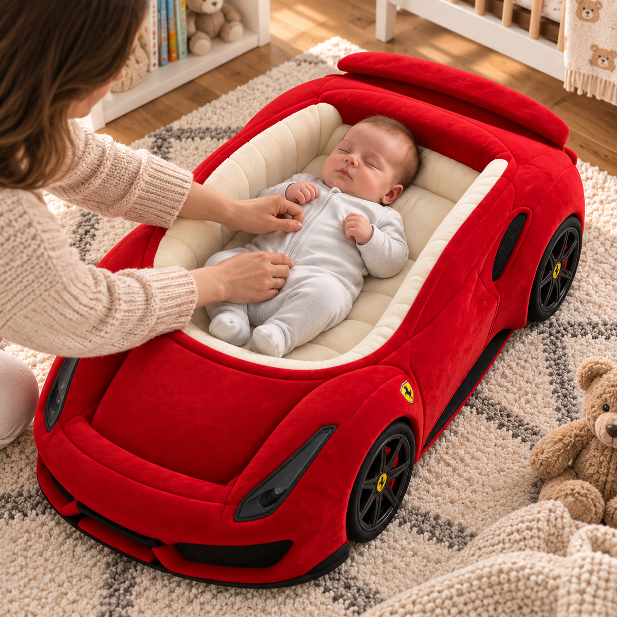 👶 Dream Ride Baby Lounger Bed 🏎️ Cozy Car-Shaped Plush Nursery Nest