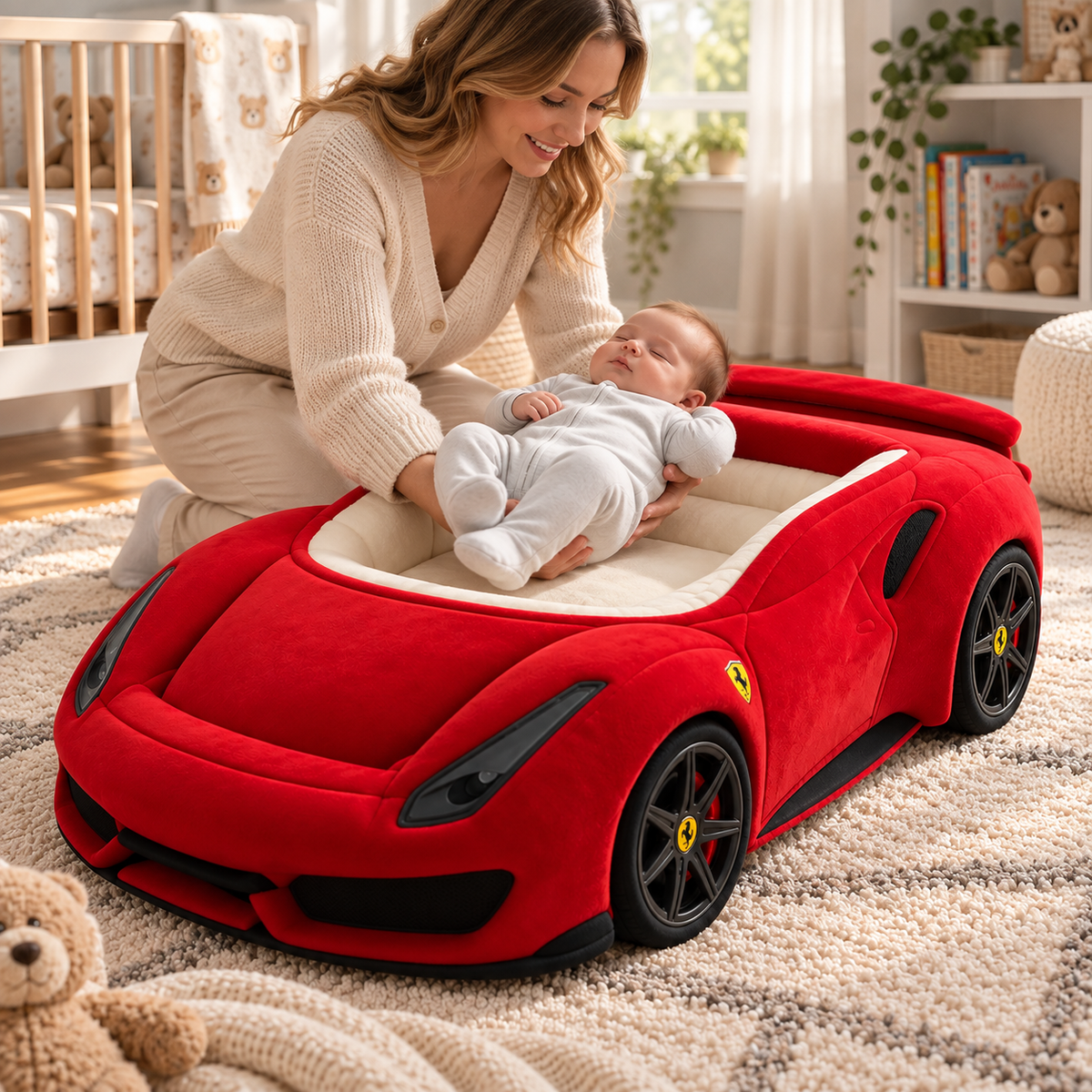 👶 Dream Ride Baby Lounger Bed 🏎️ Cozy Car-Shaped Plush Nursery Nest