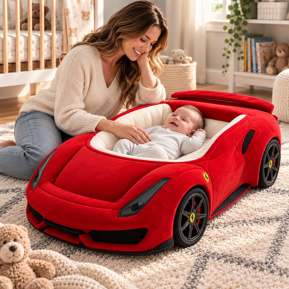 👶 Dream Ride Baby Lounger Bed 🏎️ Cozy Car-Shaped Plush Nursery Nest