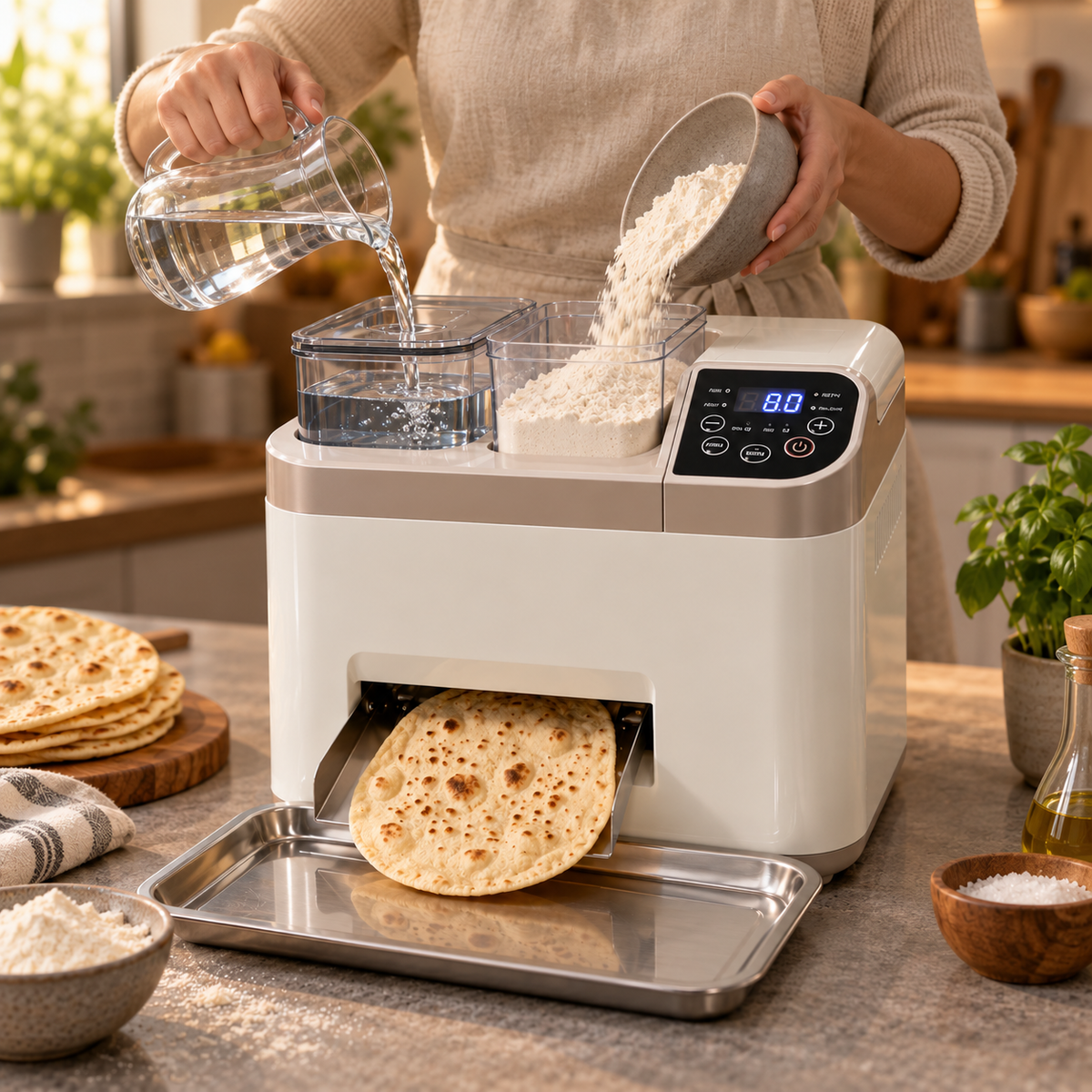 🎃 Automatic Flatbread Maker 🥙 One-Touch Homemade Tortilla, Roti, Pita & Wrap Machine