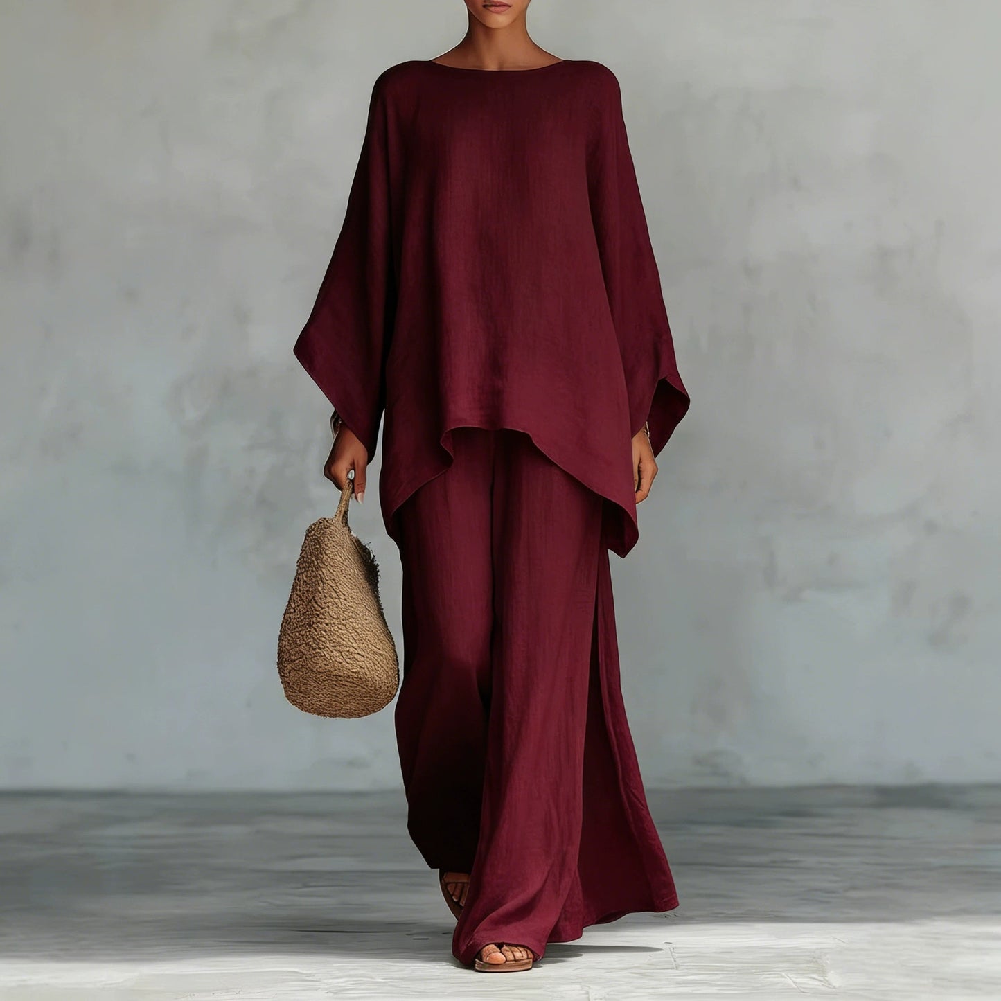 Relaxed Wide Leg Outfit Elegant Linen Blend Two Piece Set